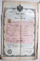 1858 Útlevél Alsókubin 6kr CM okmánybélyeggel / Passport Kubin with 6kr CM document stamp