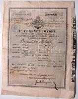 1877 Útlevél külföldre Szerbia, Törökország, Románia / 1877 Passport to Romania, Turkey, Serbia