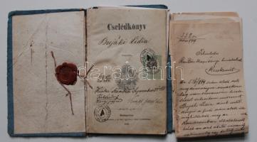 1889 Bujáki Lidia cselédkönyve, hozzá tartozó hivatalos irattal, illetékbélyeggel, ezüst pénzzel, és rendőrségi levélváltással, amelyből érdekes történet rajzolódik ki