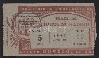 1942 Madrid bikaviadal belépő / Madrid bull-fight entry ticket