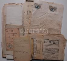 1862-1947 48db érdekes régi dokumentumok Szend és Szák községből, többek között gróf Majláth József Kossuth-képekkel kereskedő vállalatának reklámlevele, biztosító társaság fejléces levele, hivatalos iratok gyámsággal, halálesettel, katonai behívóval kapcsolatban, stb.