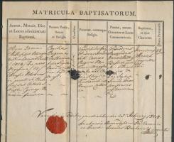 1834 Anyakönyvi kivonatok Kempf Lőrinc és Barbarich János plébánosok aláírásaival és szárazpecséteiv...