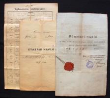 1854-1916 Régi dokumentumok Szák, Szend és Nagyigmánd községekből: pénztári naplók, kifizetési nyilvántartások, birtoknyilvántartások, jegyzőkönyvek, postakönyv, utazási napló, cukorjegyfüzet és az Országos Kormánylap egy száma