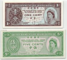 Hongkong 1961-65. 1c + 5c T:I Hong Kong 1961-65. 1 cent + 5 cents C:Unc