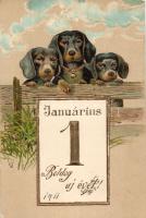 New Year Dogs Emb. litho