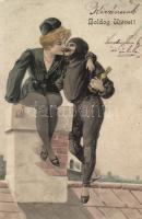 New Year chimney sweeper couple litho (Rb)