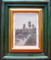 Petrik Albert (1876-1916): Folyópart, akvarell-papír, jelzett, 12x17cm, üvegezett keretben