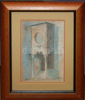Petrik Albert (1876-1916): Gótikus kapuboltív, akvarell-papír, jelzett, üvegezett keretben 25x32cm