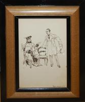 L.B. jelzéssel Petrik Albert (1876-1916) vázlatfüzetéből: Római jelenet, toll-papír, üvegezett keretben 25x34cm