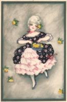 Girl in a 18th century costume, artist signed