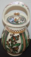 Korondi festett mázas kerámia kancsó fedővel, Józsa János jelzéssel / Folklore ceramic jug with cover from Korond 30cm, d: 15cm