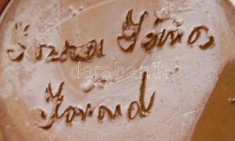 Korondi festett mázas kerámia kancsó fedővel, Józsa János jelzéssel /
Folklore ceramic jug with cove...