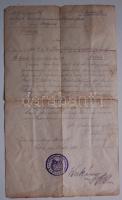 1917 A cacaki tábori csendőrszázad levele a belgrádi hadbíróságnak pecséttel (szakadt) / Letter of the Cacak war gendarme-command to the Belgrade military court (damaged)