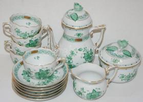 1 csésze híján komplett 6 személyes kézzel festett és aranyozott, sorszámozott, Fleurs de Indes vertes-mintás, jelzett Herendi porcelán kávéskészlet hibátlan állapotban / Almost complete handpainted numbered Herend chinaware coffee set in flawless condition