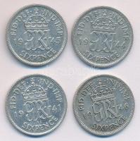 Nagy-Britannia 1941-46. 6p Ag (4x) VI. György T:2- Great Britain 1941-46. 6 pence Ag (4x) "George VI" C:VF