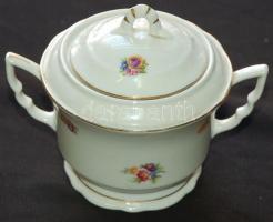 Jelzett Zsolnay porcelán cukortartó virágmotívumokkal díszítve / Zsolnay porcelain sugar bowl with floral decoration 13x15cm