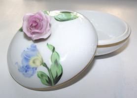 Kézzel festett sorszámozott Kitty-mintás rózsás jelzett Herendi porcelán bonbonier hibátlan állapotb...