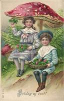 Mushroom, New Year Emb. litho