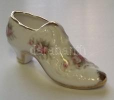 Virágokkal díszített szolidan aranyozott angol porcelán cipő / English chinaware shoe 5x11cm