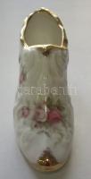 Virágokkal díszített szolidan aranyozott angol porcelán cipő /
English chinaware shoe 5x11cm