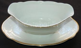 Szolidan aranyozott jelzett Zsolnay porcelán szószos tál / Gold plated Zsolnay chinaware sauce bowl 22x13x8cm