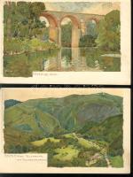 Baden - 2 db régi képeslap, szignált, litho, s: Raoul Frank