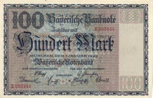 Német Birodalom/Weimari Köztársaság/München/Bayerische Notenbank 1922.1.1. 100M + 1922.12.1. 5000M T:II,III Germany-Weimar Republic/München/Bayerische Notenbank 1922.1.1. 100 Mark + 1922.1.12. 5000 Mark C:XF,F