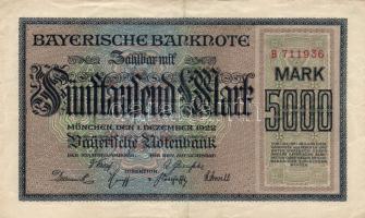 Német Birodalom/Weimari Köztársaság/München/Bayerische Notenbank 1922.1.1. 100M + 1922.12.1. 5000M T...
