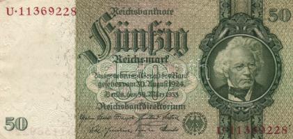 Német 3. Birodalom 1933. 50M nyolcjegyű sorszám, vízjel: Hansemann "Kontroll Stempel" T:II German Third Reich 1933. 50 Mark eight digit serial, watermark: Hansemann C:XF