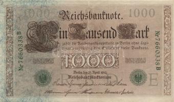 Német Birodalom/Császárság 1910. 100M piros pecsét és sorszám + 1910. 1000M zöld pecsét és 7 jegyű s...