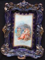 Mitológiai jelenetet ábrázoló festett és aranyozott porcelán kép / Chinaware wall decoration with mythological scenes 30x41cm