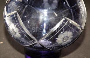 Lila színű metszett üvegváza 14,5cm