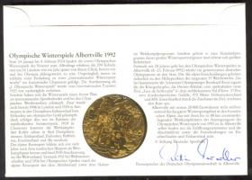 Németország 1992. "Téli olimpia - Albertville" Ffm bélyeges érmés borítékon, elsőnapi bély...