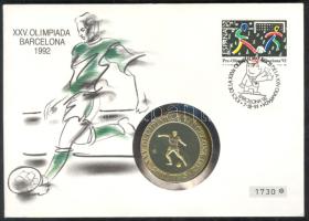 Spanyolország 1990. 2000P Ag "Barcelonai olimpia" érmés, bélyeges borítékon T:PP Spain 1990. 2000 Pesetas "Olympics-Barcelona" coin letter with stamps and information C:Unc