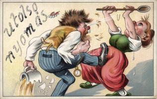 Marital quarrel, humour, litho