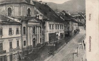Selmecbánya main street with the shop of Gyula Grohmann