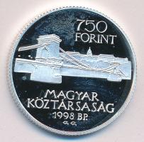 1998. 750Ft Ag "Budapest egyesítésének 125. évfordulója" T:PP Tanúsítvánnyal, díszdobozban