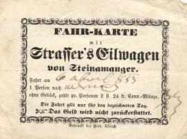 1853. április 6-án kiállított gyors-kocsi jegy Szombathelyről T:III