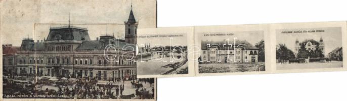 Baja leporello, Városi székház, Bátaszéki vasúti híd, Honvéd laktanya, MÁV osztálymérnökségi palota, Hitelbank (fa)