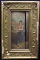 Jelzés nélkül cca 1800: Lány kosárral, olaj-fa, keretben 31x47cm (sérült)