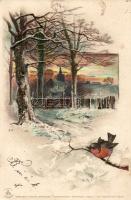 Winter landscape, artist signed, litho