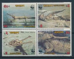 Weltweiter Naturschutz: Gangesgavial Viererblock, Természetvédelem: gaviálok négyesblokk, Environmental protection: Reptiles block of 4