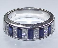 Gyönyörű 18K fehérarany gyűrű zafírral és gyémánttal díszítve / 18K white gold ring with sapphires and diamonds 6,2gr size: 52