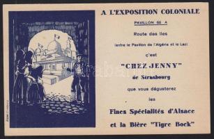 1931 Párizsi gyarmati kiállítás elzászi éttermesek reklámkártyája