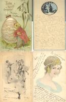 27db régi üdvözlő, motívum képeslap jobbakkal