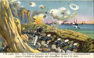 Military WWI K.u.K. army, the siege of Pelagosa litho