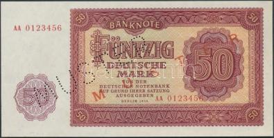 NDK 1955. 50M "AA 0123456" "MUSTER" felülnyomással és perforációval T:I GDR 1955. 50 Mark "AA 0123456" "MUSTER" Specimen overprint and perforation C:Unc