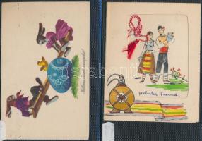 108 db modern képeslap egy albumban és egy papír berakóban - rajzolt üdvözlőlapok, és ÁLLAT motívumlapok