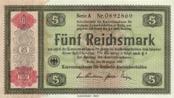 Német 3. Birodalom 1933. 5M "ENTWERTET" perforációval + 1934. 5M "WERTLOS" perfo...