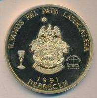 Bognár György (1944-) 1991. "II.János Pál pápa látogatása - Debrecen" aranyozott piefort emlékérem (d=65mm) T:PP